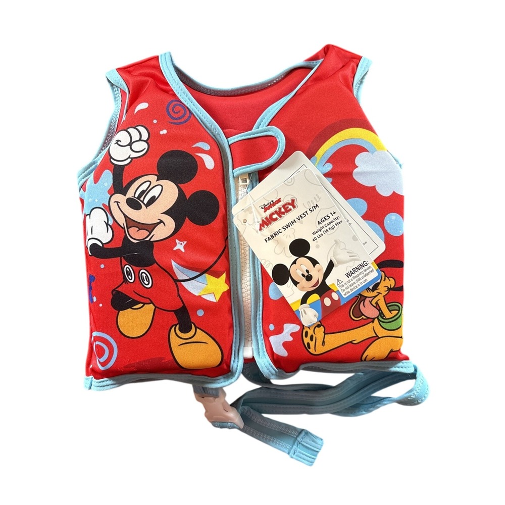 Disney Mickey Mouse Kids Swim Vest Life Jacket S/M 30-40 lbs New